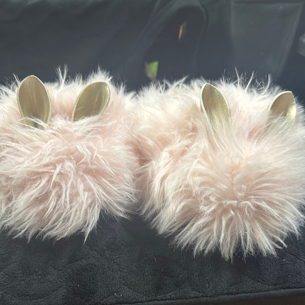 Fluffy Pink Bunny Ear Slippers